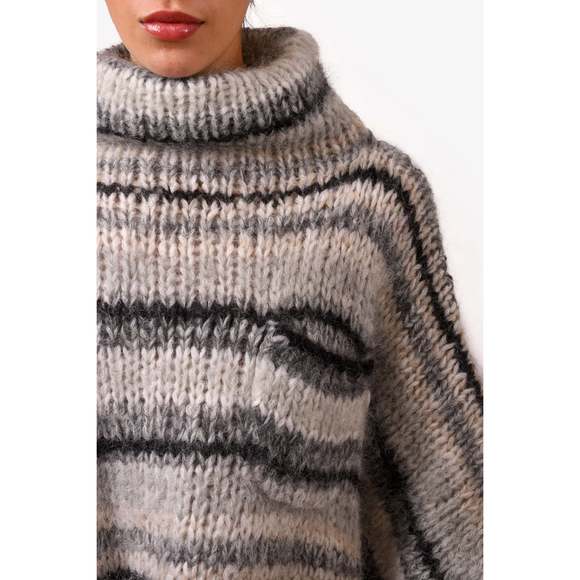 Brunello Cucinelli Grey Mohair Striped Turtle Neck Sweater Size XXS - Picture 2 of 3